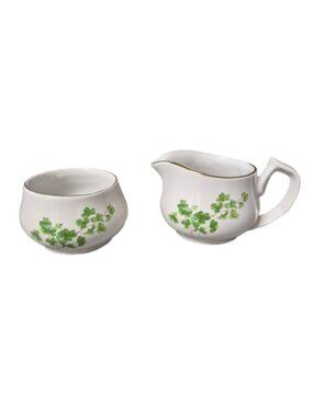 Vintage Wade Porcelain Ireland White with Shamrocks Cream and Sugar Set